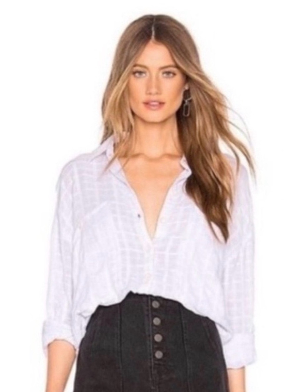 Free People Loveland solid buttondown textured shirt in Lavender, size S overszd